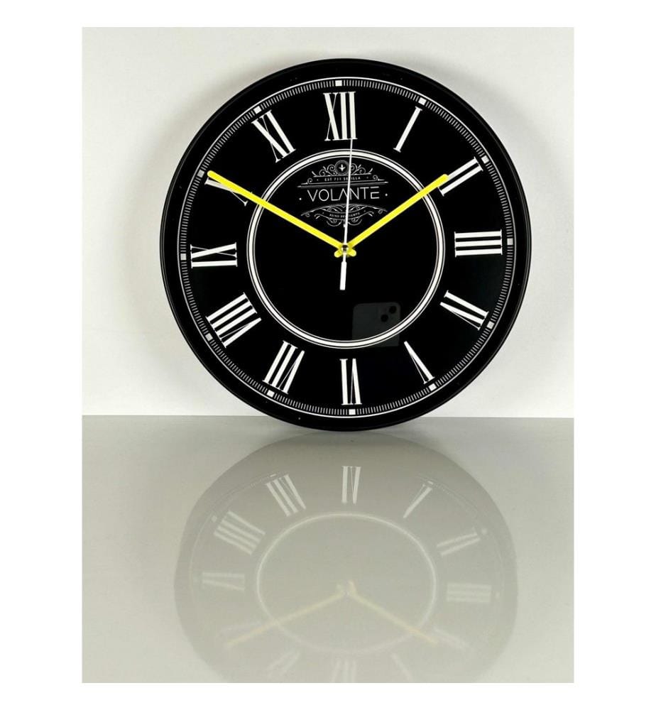 Decorative Wall Clock, Black, Yellow, 100% PLASTIC
