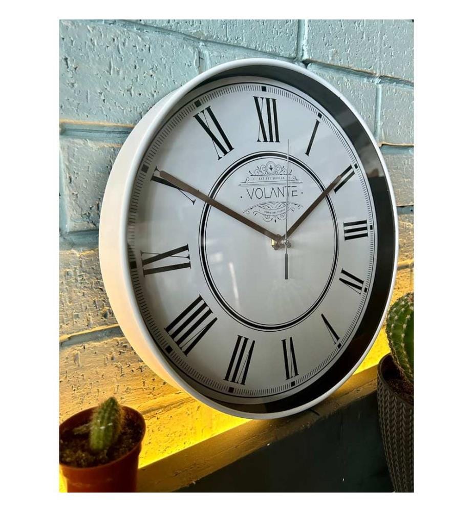 Decorative Wall Clock, White, Bronze, 100% PLASTIC