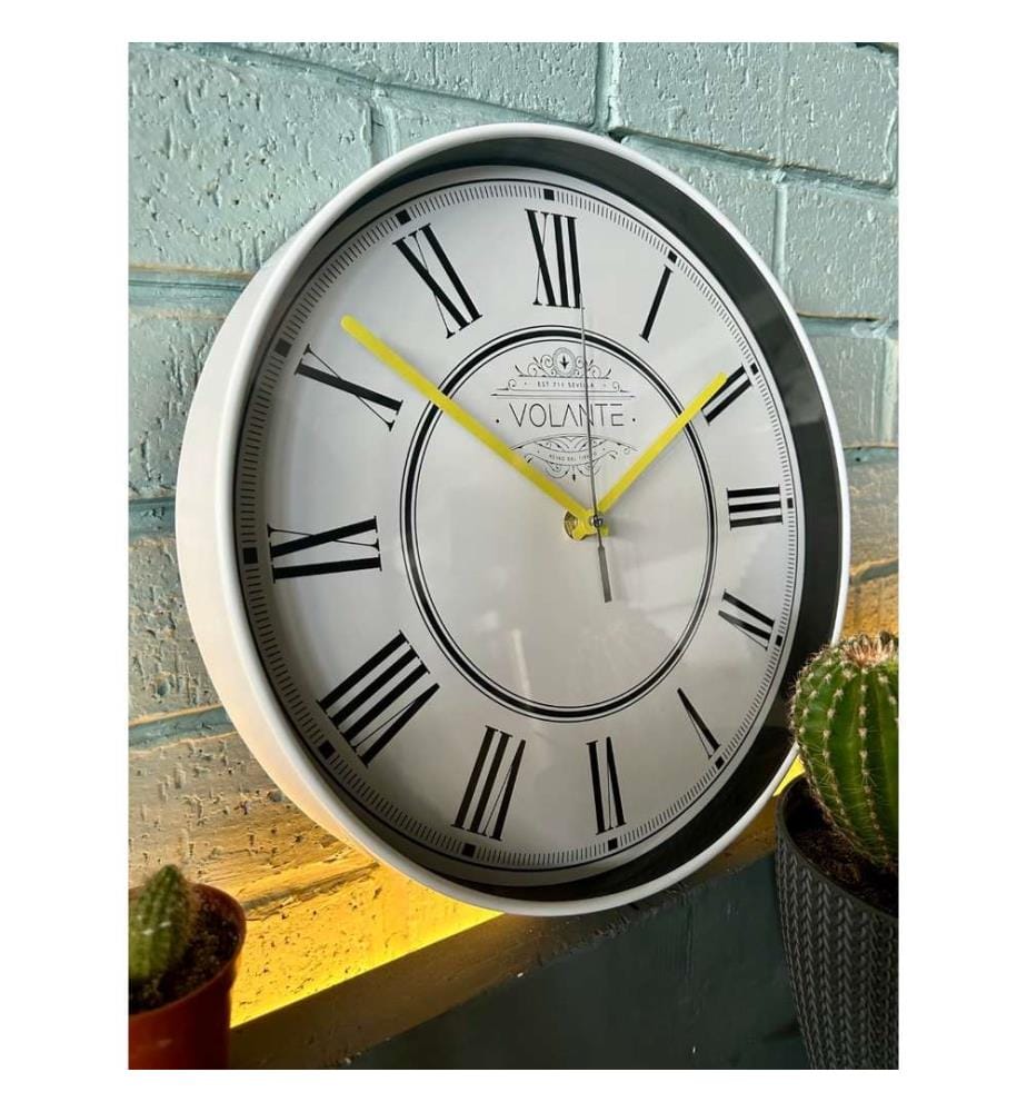 Decorative Wall Clock, White, Yellow, 100% PLASTIC