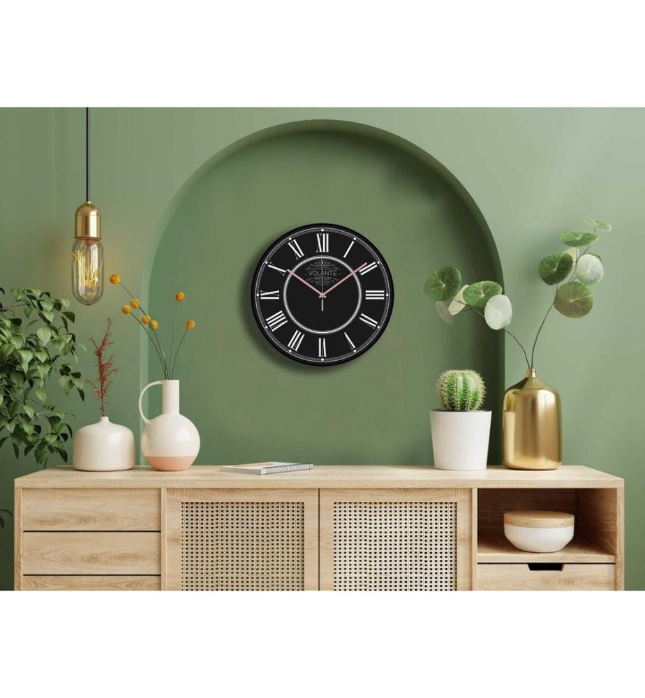 Decorative Wall Clock, Black, Pink, 100% PLASTIC
