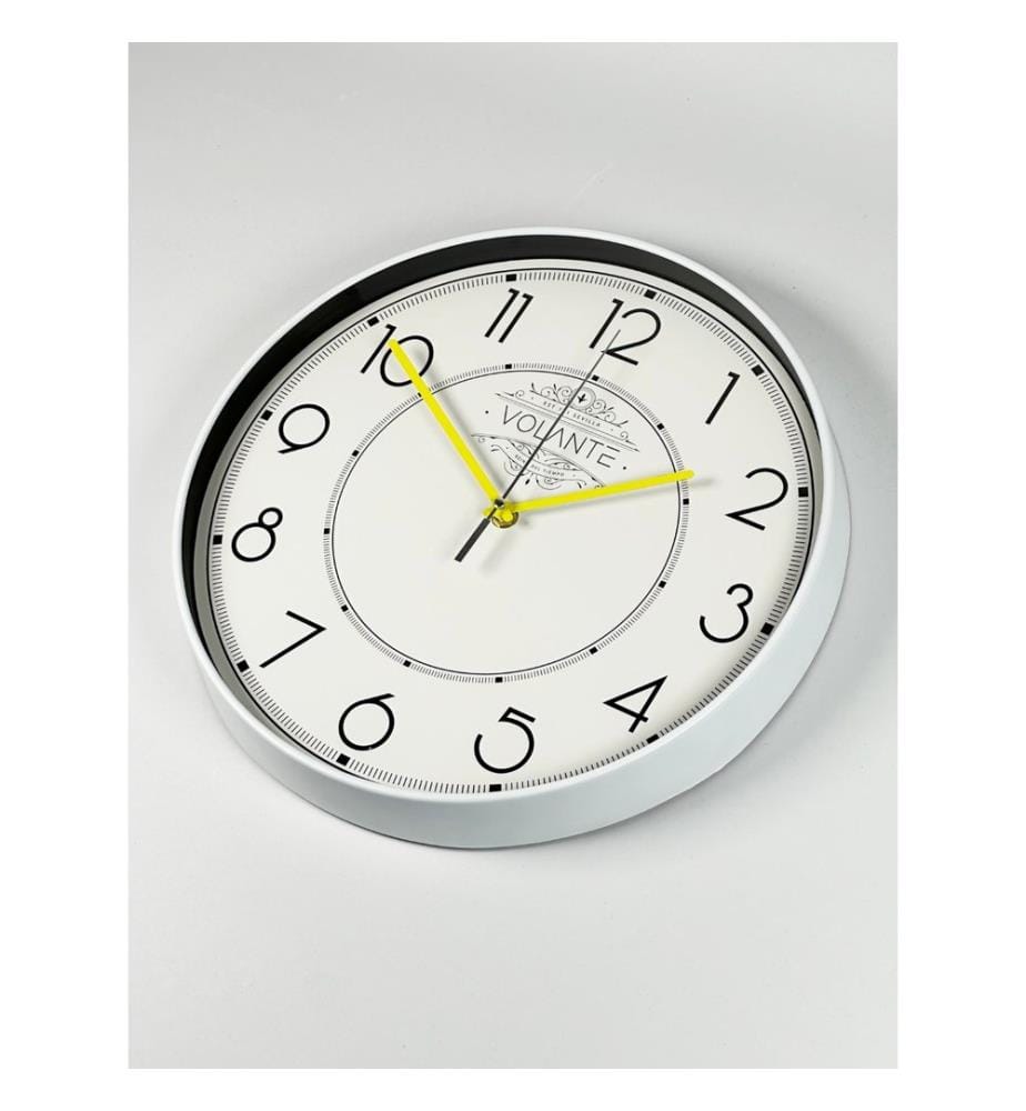 Decorative Wall Clock, White, Yellow, 100% PLASTIC