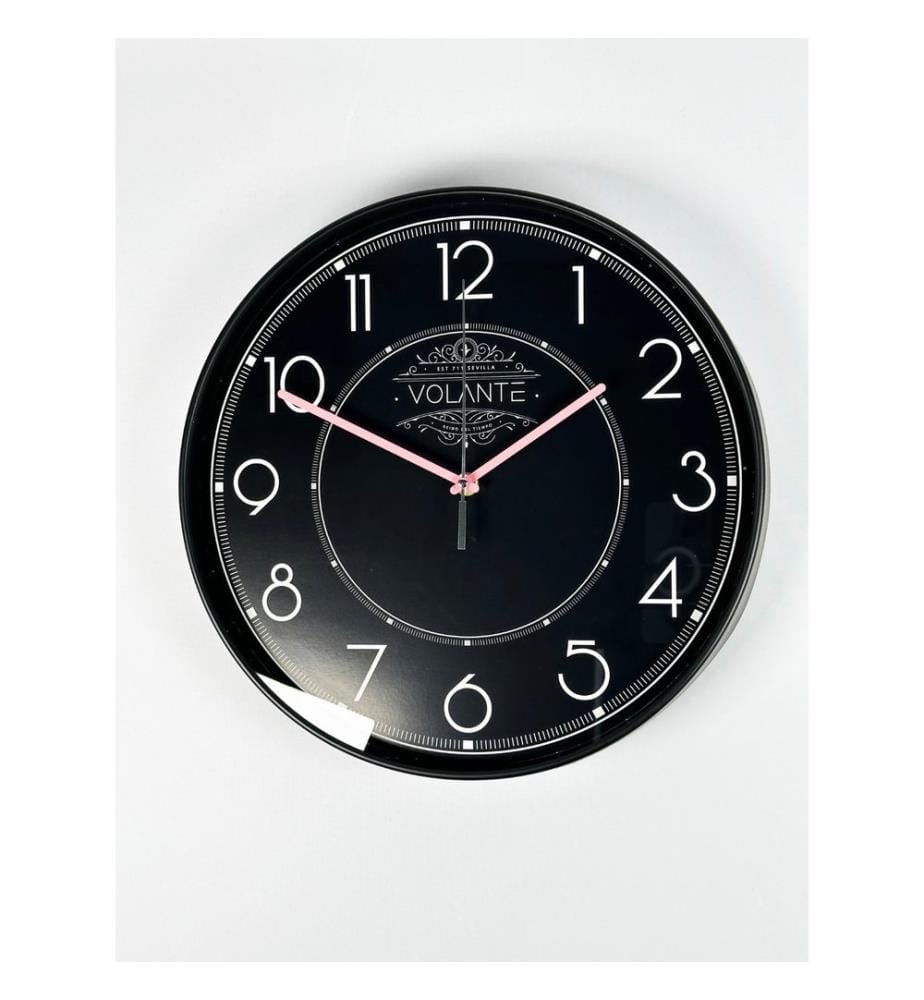Decorative Wall Clock, Black, Pink, 100% PLASTIC