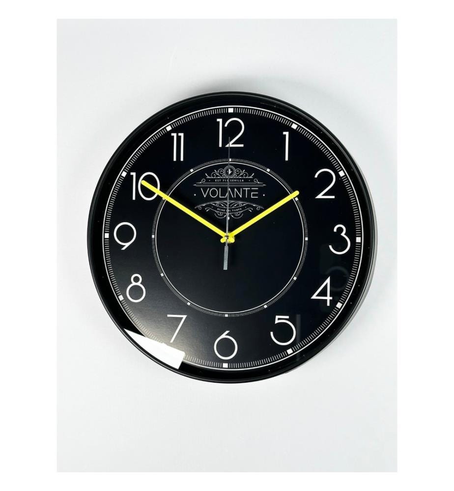 Decorative Wall Clock, Black, Yellow, 100% PLASTIC