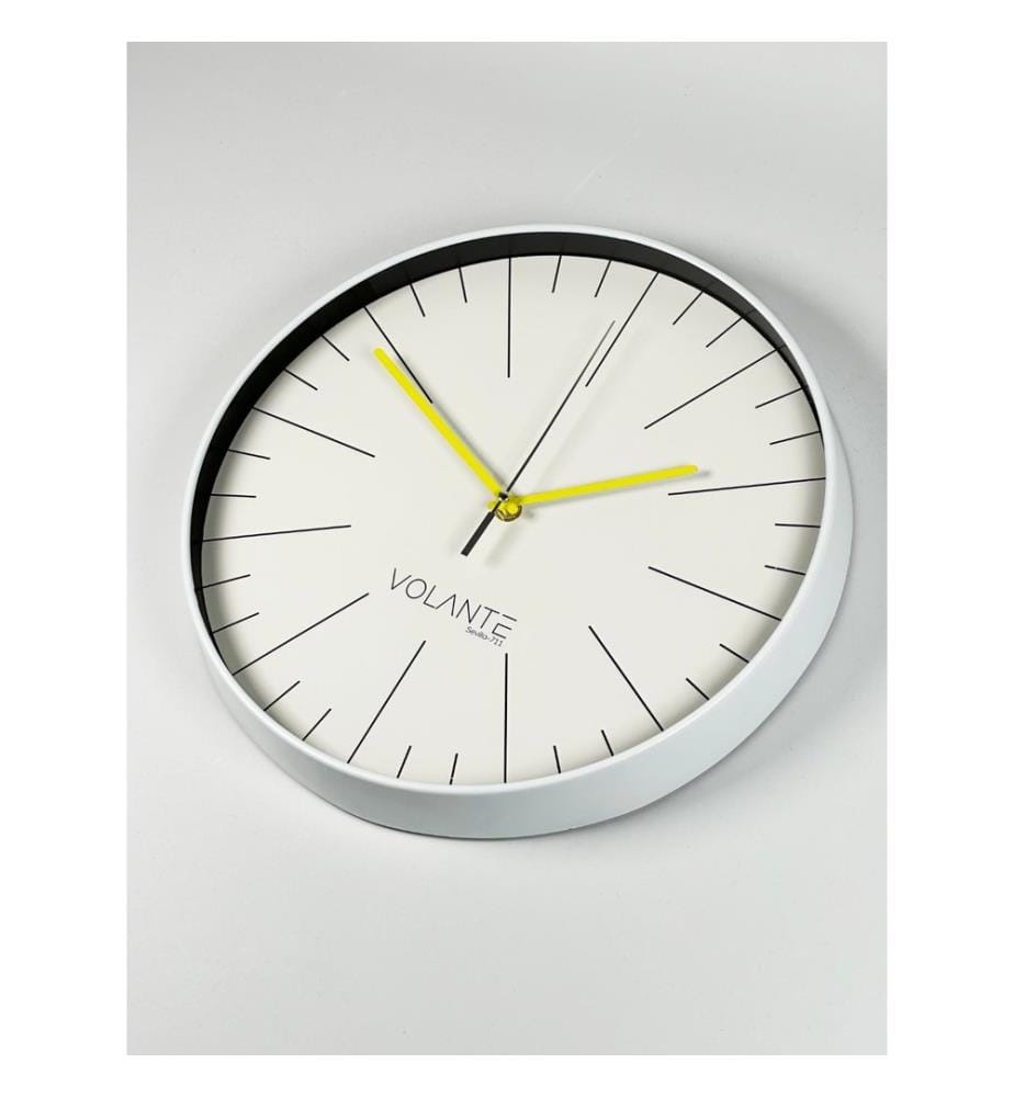 Decorative Wall Clock, White, Yellow, 100% PLASTIC