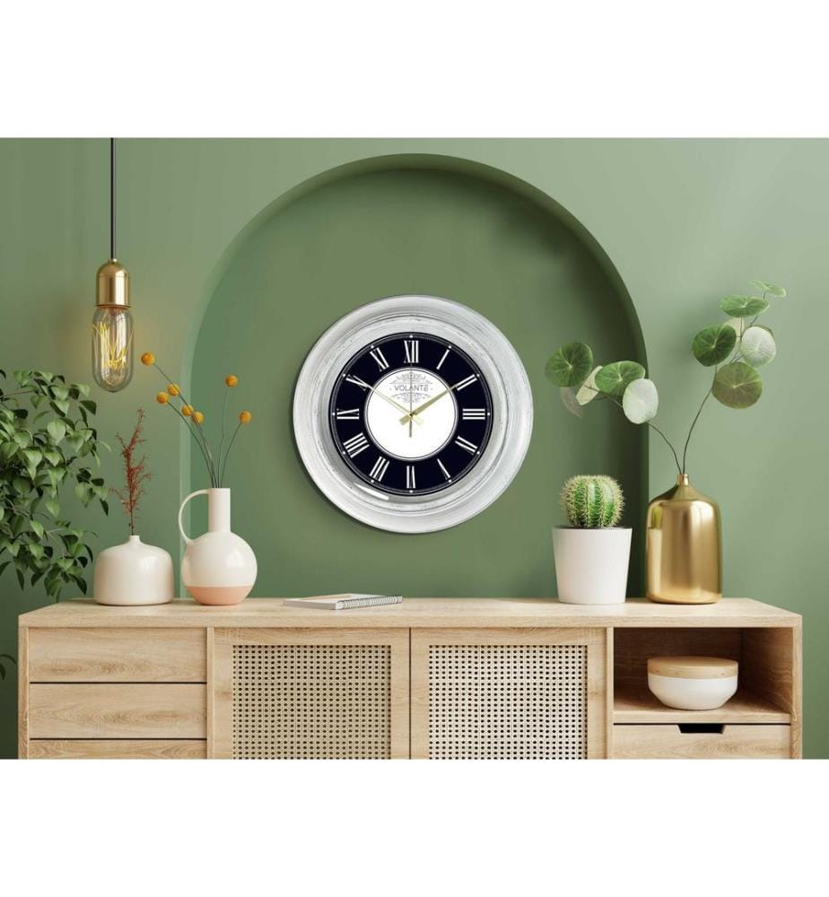 Decorative Wall Clock, Black, White, Gold, 100% PLASTIC