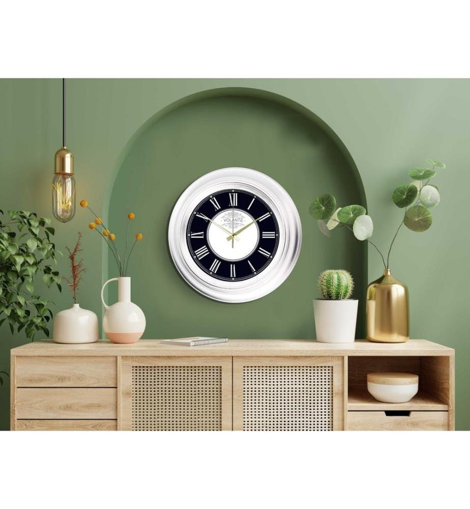Decorative Wall Clock, White, Gold, 100% PLASTIC