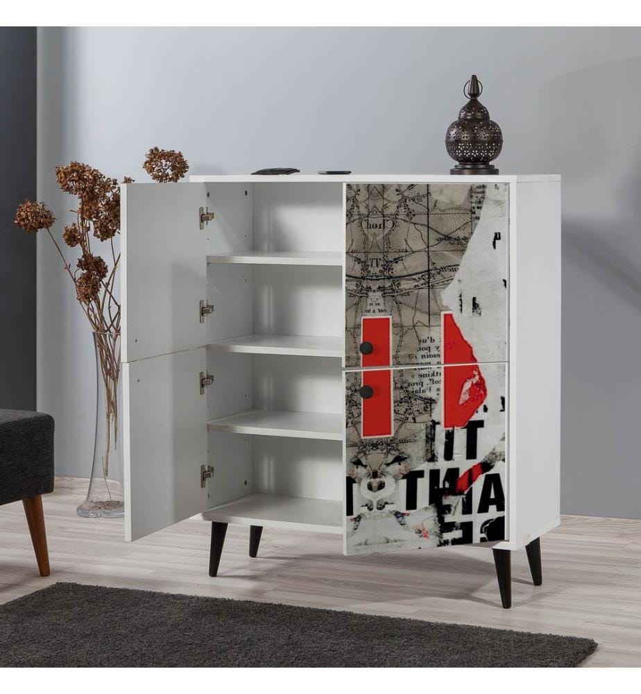 Bianco, Armadi Per Scarpe, 111X95X36 cm, Piastra Di Particelle Con Rivestimento
