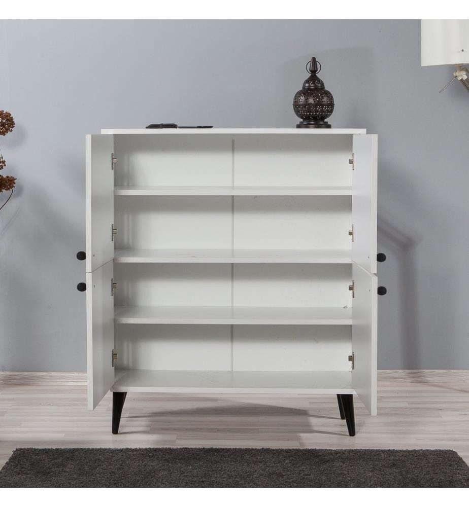 Bianco, Armadi Per Scarpe, 111X95X36 cm, Piastra Di Particelle Con Rivestimento