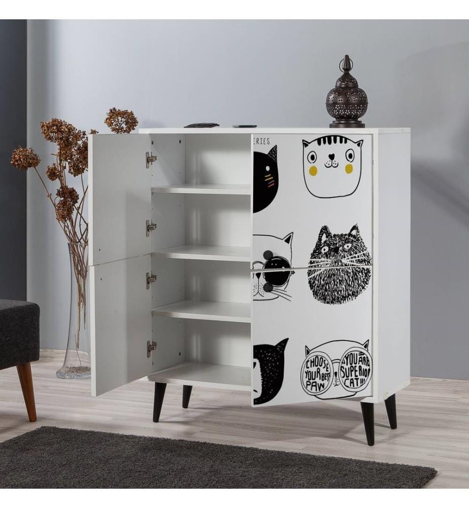 Multi Purpose Cabinet, WhiteBlackYellow, Melamine Coated Particle Board