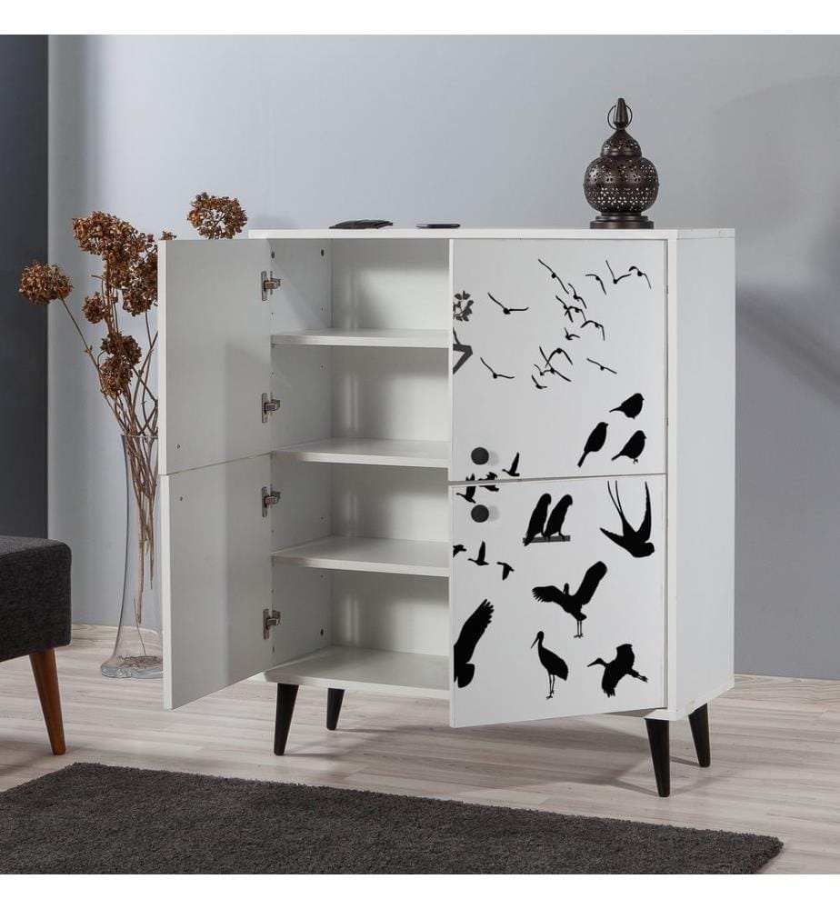 Bianco, Nero, Armadi Per Scarpe, 111X95X36 cm, Piastra Di Particelle Con Rivestimento Di Melamina