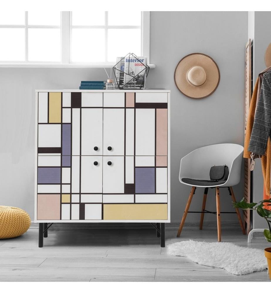 Multiuso Cabinet, Bianco Marrone Viola Piastra Di Particelle Giallo, Di Melamina
