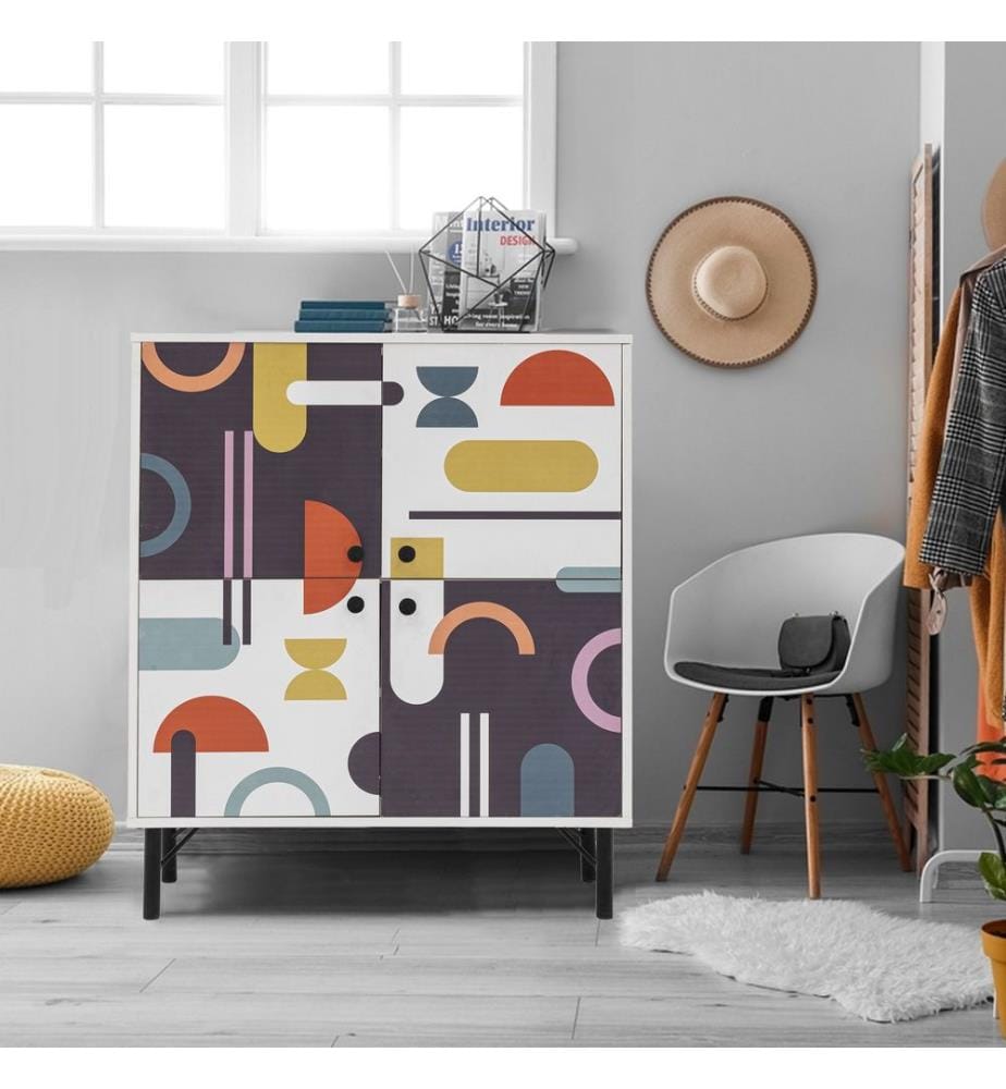 Multiuso Cabinet, Bianco Marrone Viola Senape, Piastra Di Particelle Rivestita