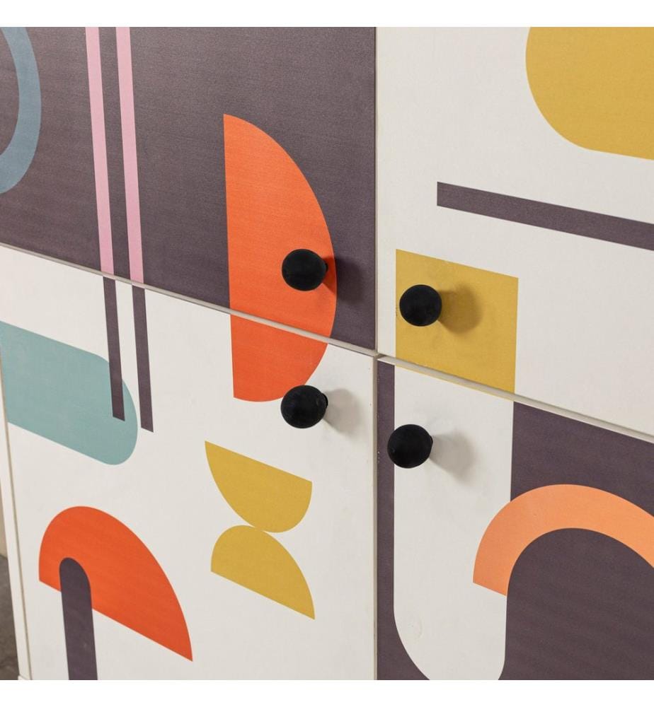 Multiuso Cabinet, Bianco Marrone Viola Senape, Piastra Di Particelle Rivestita
