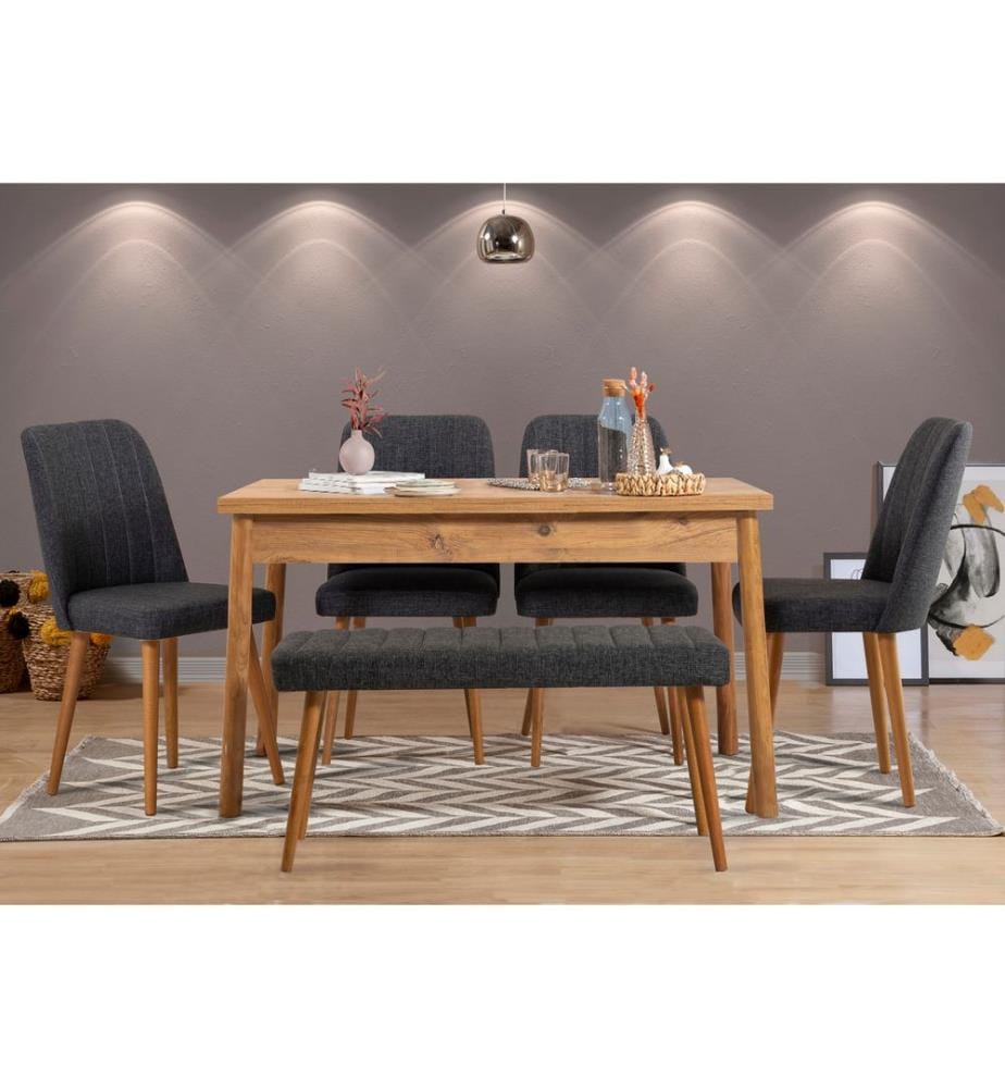 Table & Chairs Set, 6 Pieces, Atlantic PineAnthracite, Melamine Coated Particle Board