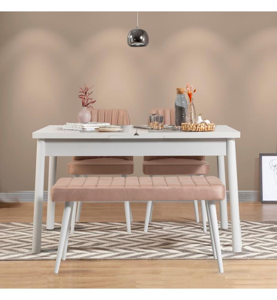 Table & Chairs Set, 4 Pieces, WhiteStone, Melamine Coated Particle Board