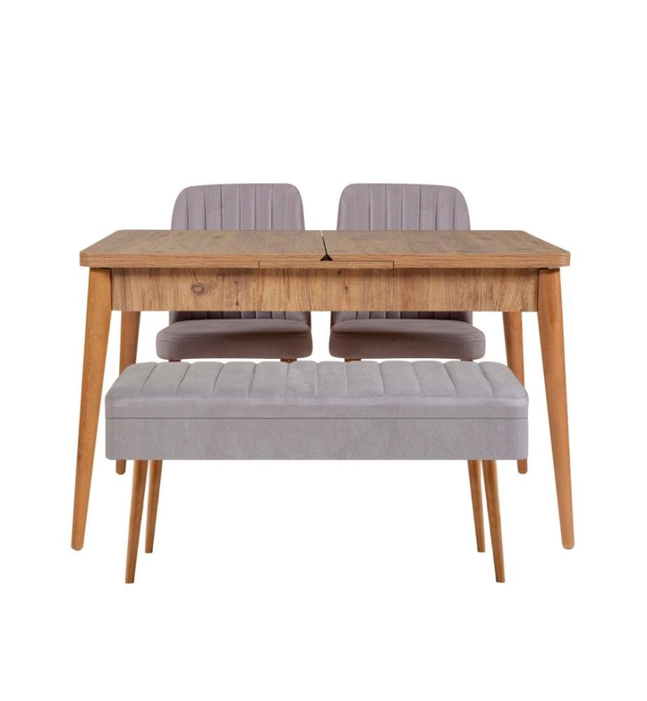 Ensemble table et chaises à rallonges, 4 pièces, pin atlantique, gris, panneau de particules mélaminé