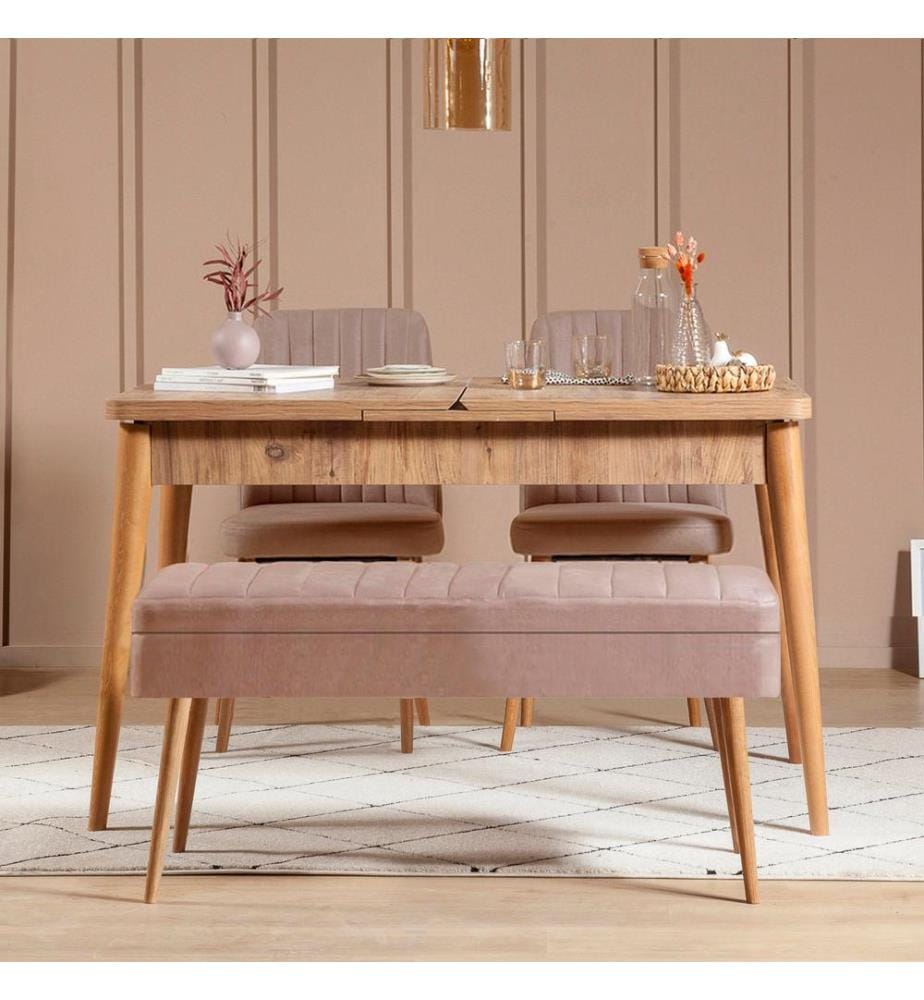Ensemble table et chaises à rallonges, 4 pièces, pin atlantique, pierre, panneau de particules mélaminé