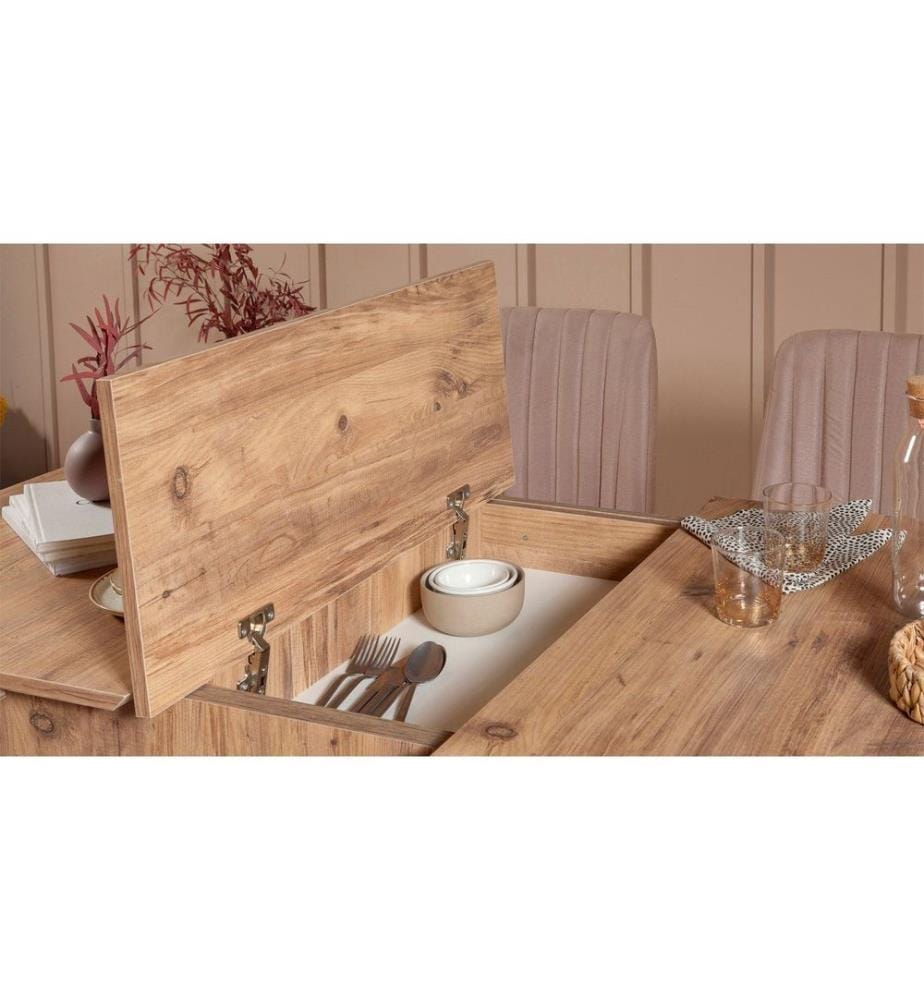 Ensemble table et chaises à rallonges, 4 pièces, pin atlantique, pierre, panneau de particules mélaminé