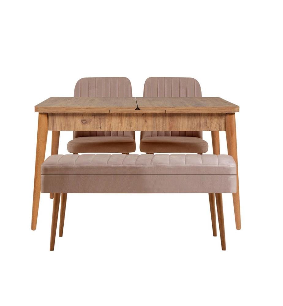Ensemble table et chaises à rallonges, 4 pièces, pin atlantique, pierre, panneau de particules mélaminé