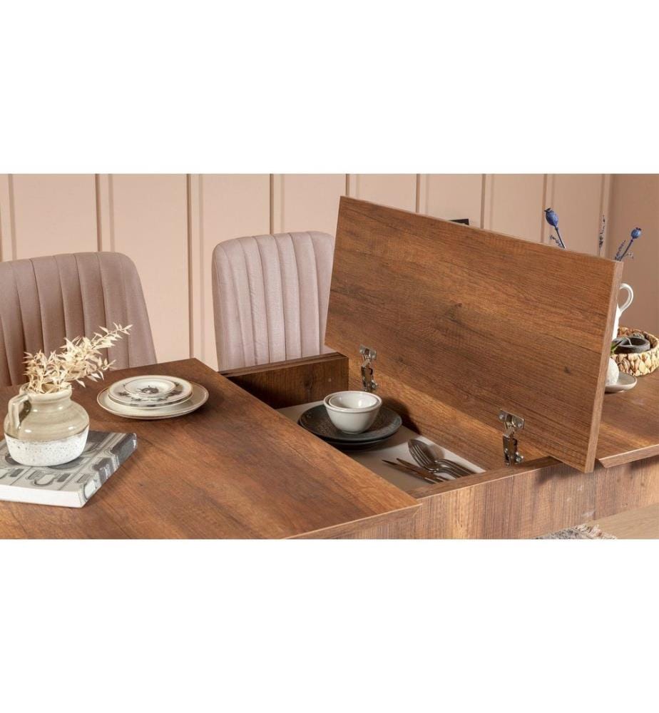 Ensemble table et chaises à rallonges, 4 pièces, noyer, pierre, panneau de particules mélaminé