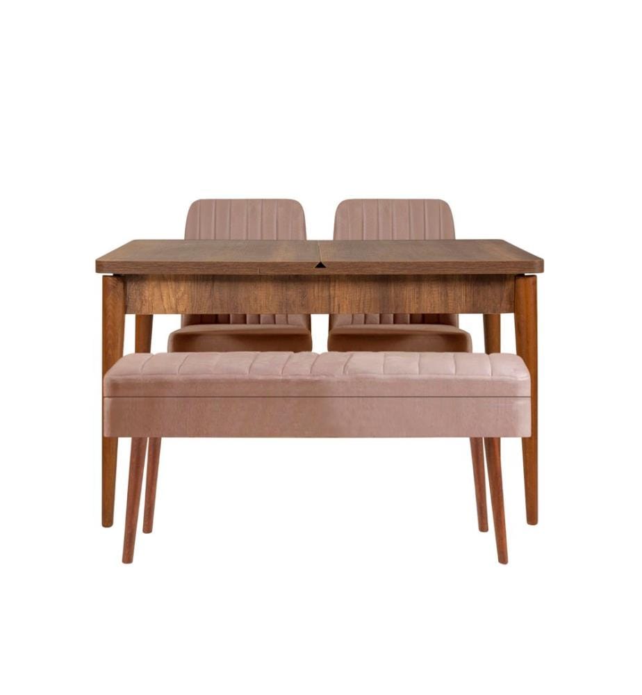 Ensemble table et chaises à rallonges, 4 pièces, noyer, pierre, panneau de particules mélaminé