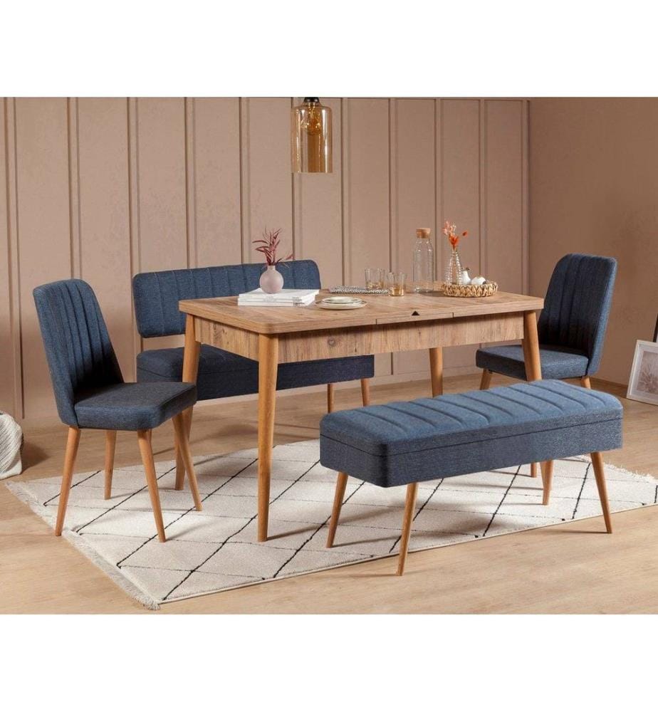 Ensemble table et chaises à rallonges, 5 pièces, pin atlantique, bleu foncé, panneau de particules mélaminé