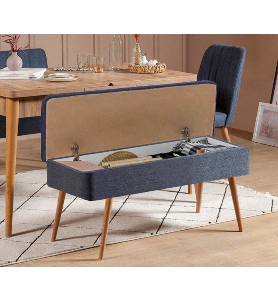 Ensemble table et chaises à rallonges, 5 pièces, pin atlantique, bleu foncé, panneau de particules mélaminé