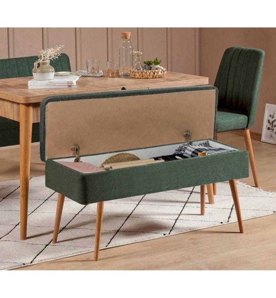 Ausziehbarer Esstisch und Stühle, 5 Stück, Atlantische Kiefer, Grün, Melaminbeschichtete Spanplatte