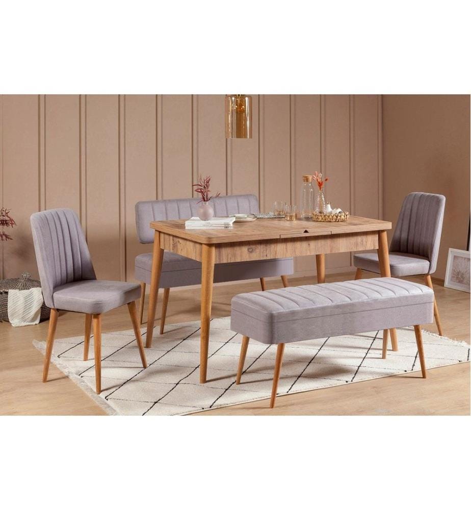 Ensemble table et chaises à rallonges, 5 pièces, pin atlantique, gris, panneau de particules mélaminé