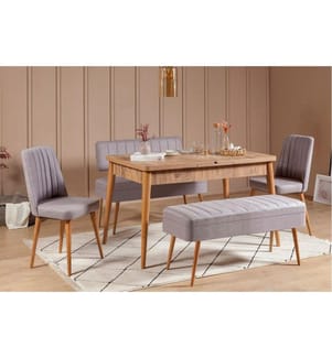 Ensemble table et chaises à rallonges, 5 pièces, pin atlantique, gris, panneau de particules mélaminé
