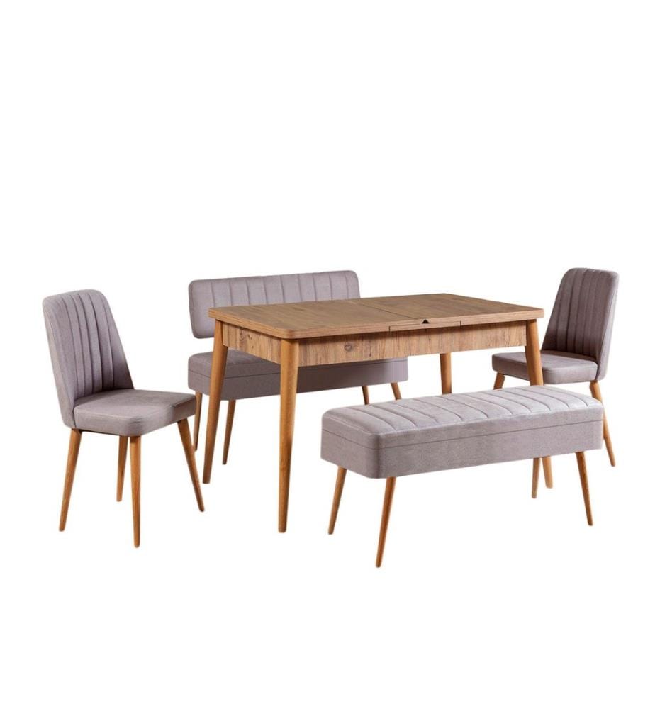Ensemble table et chaises à rallonges, 5 pièces, pin atlantique, gris, panneau de particules mélaminé