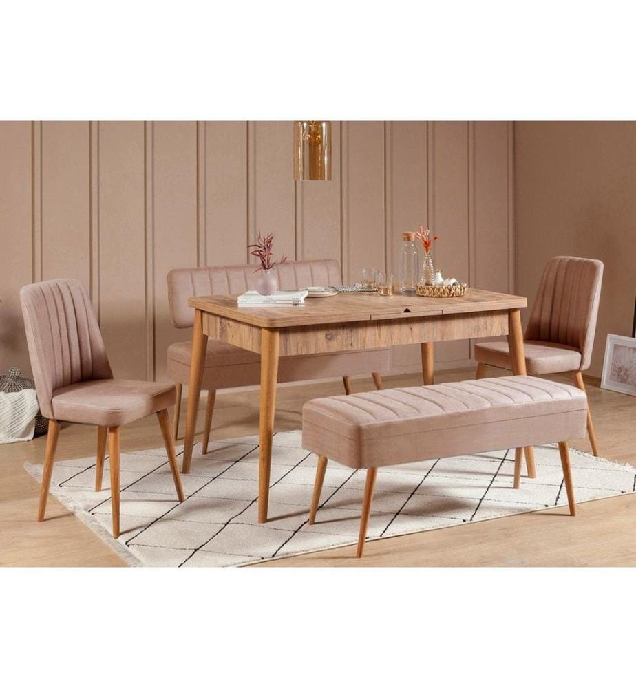 Ensemble table et chaises à rallonges, 5 pièces, pin atlantique, pierre, panneau de particules mélaminé