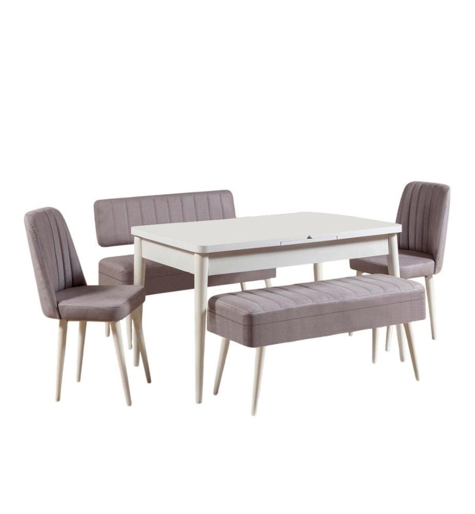 Ensemble table et chaises à rallonges, 5 pièces, blanc, gris, panneau de particules mélaminé