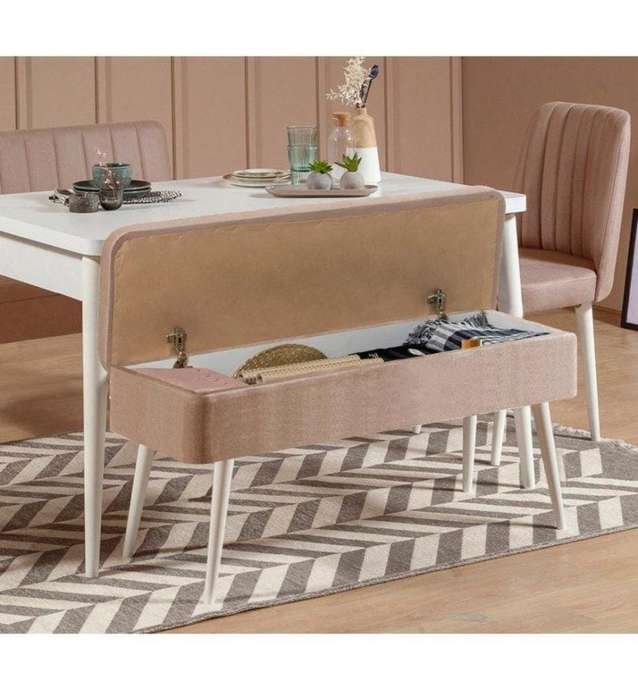 Ensemble table et chaises à rallonges, 5 pièces, blanc, pierre, panneau de particules mélaminé