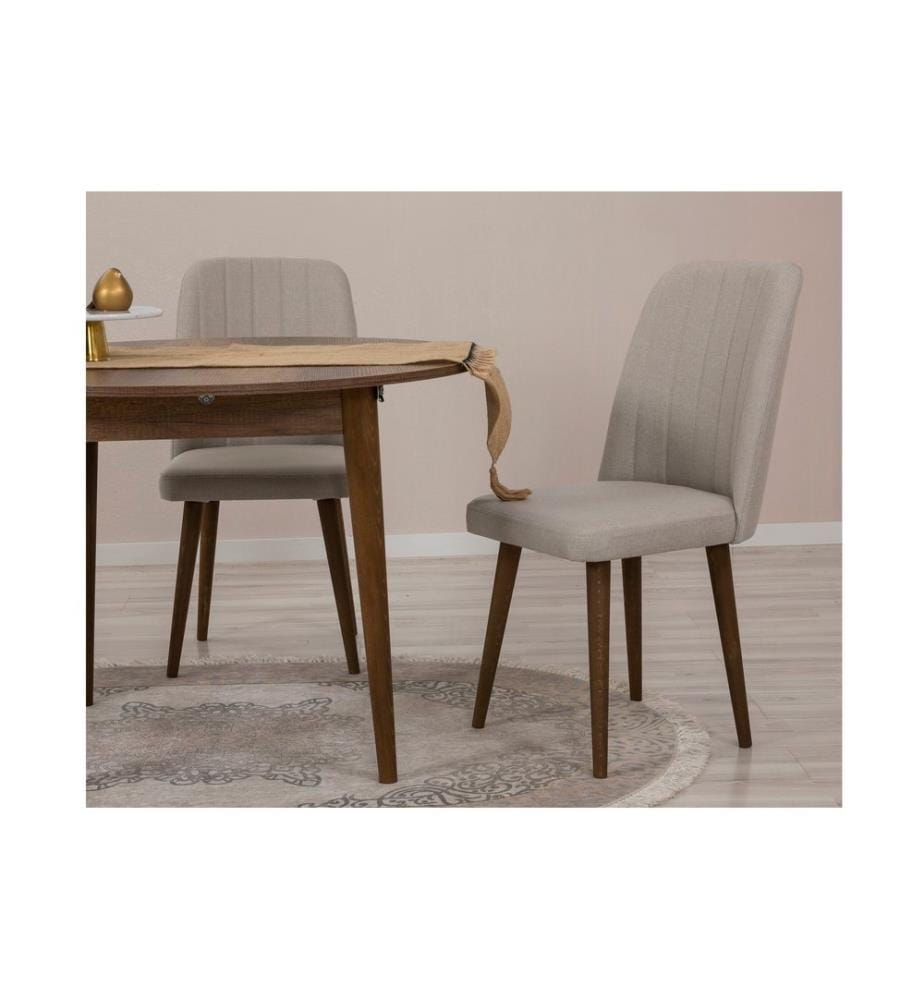 Ensemble table et chaises à rallonges, 5 pièces, noyer, crème, panneau de particules mélaminé