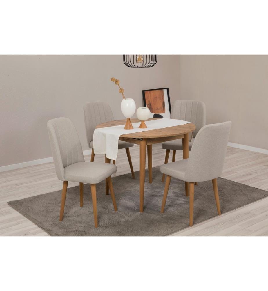 Ensemble table et chaises à rallonges, 5 pièces, pin atlantique, crème, panneau de particules mélaminé