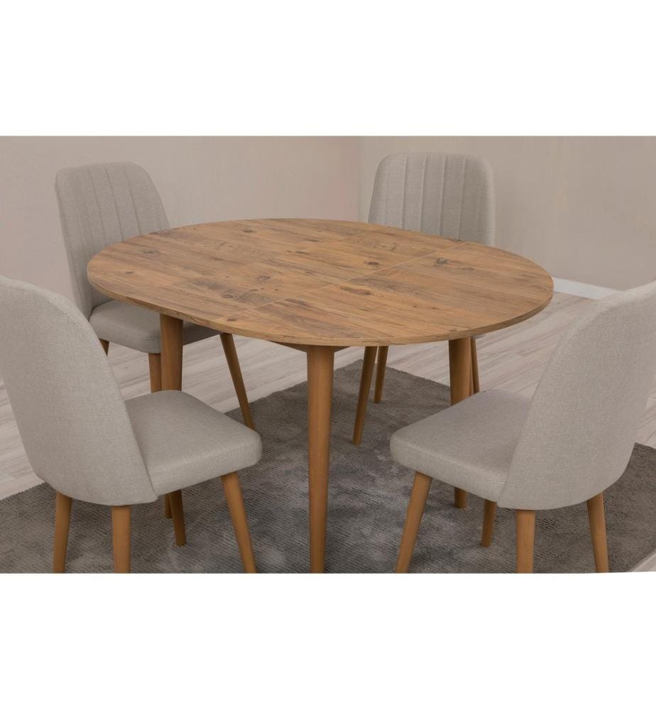 Ensemble table et chaises à rallonges, 5 pièces, pin atlantique, crème, panneau de particules mélaminé