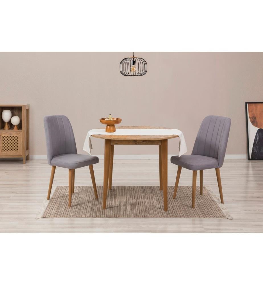 Ensemble table et chaises à rallonges, 3 pièces, pin atlantique, gris, panneau de particules mélaminé