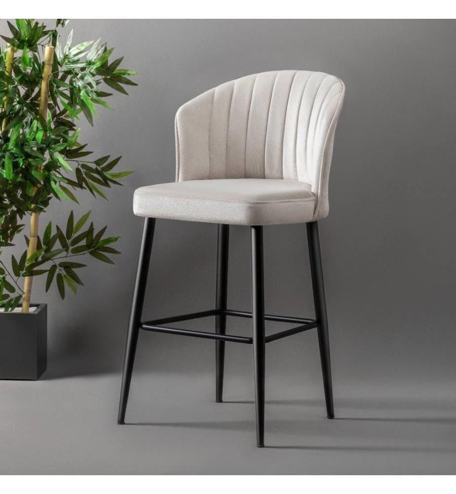 Barhocker-Set , 4 Stück, Creme, Schwarz, Melaminbeschichtete Spanplatte, Stoff: Polyester