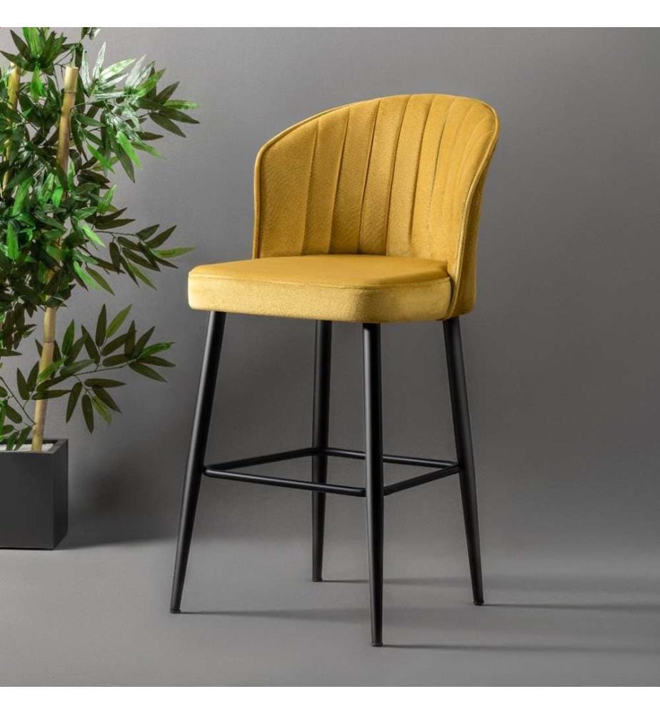 Barhocker-Set , 4 Stück, Gelb, Schwarz, Melaminbeschichtete Spanplatte, Stoff: Polyester
