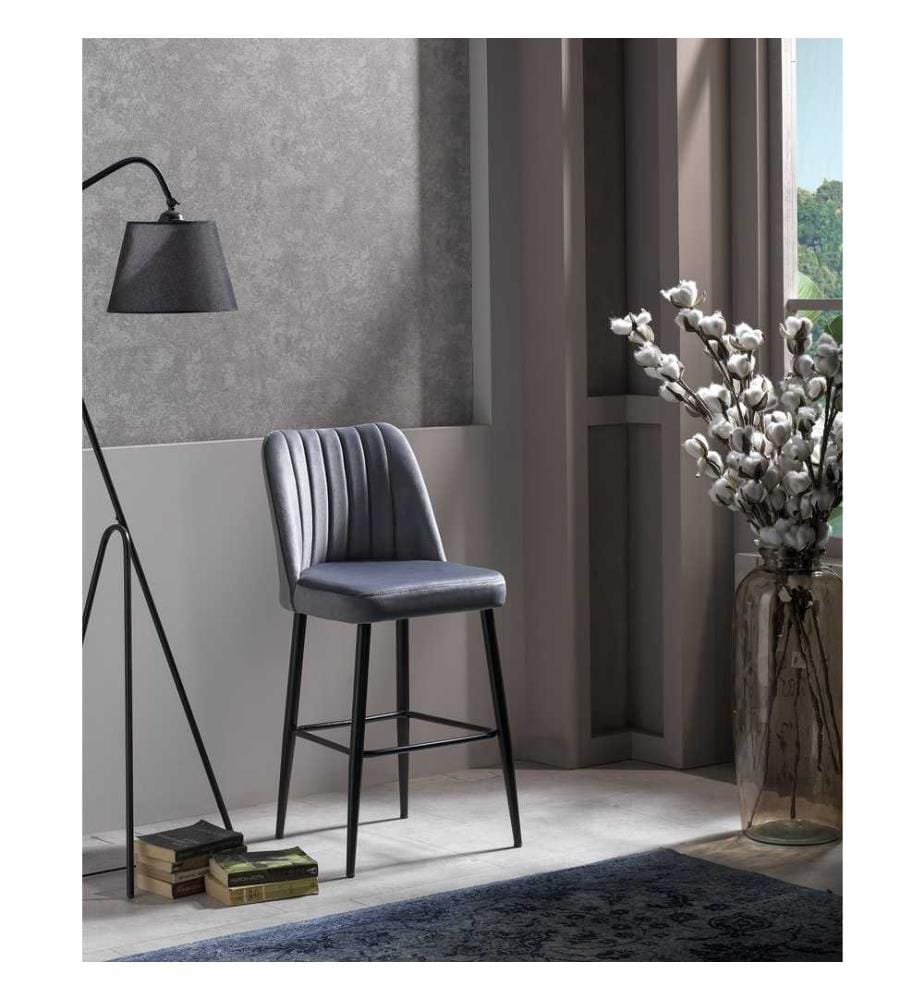 Barhocker-Set , 2 Stück, Grau, Schwarz, Melaminbeschichtete Spanplatte, Stoff: Polyester