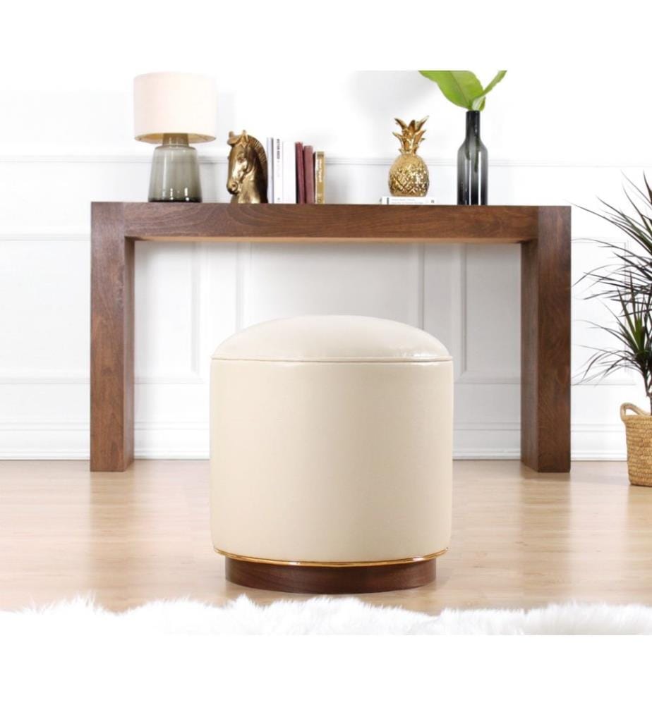 Pouffe, Creme, Kunstleder, laminierte und gefilzte Rückseite