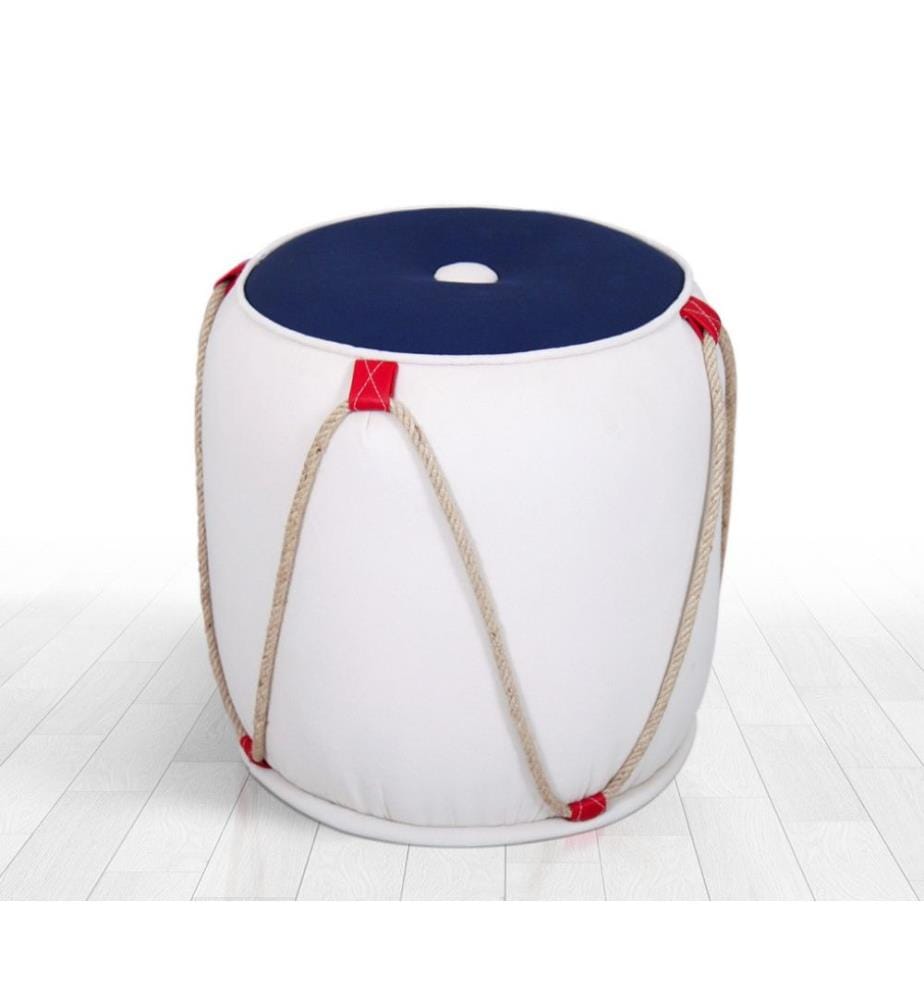 Pouffe, Blau Weiss, 50% Baumwolle - 50% Samt