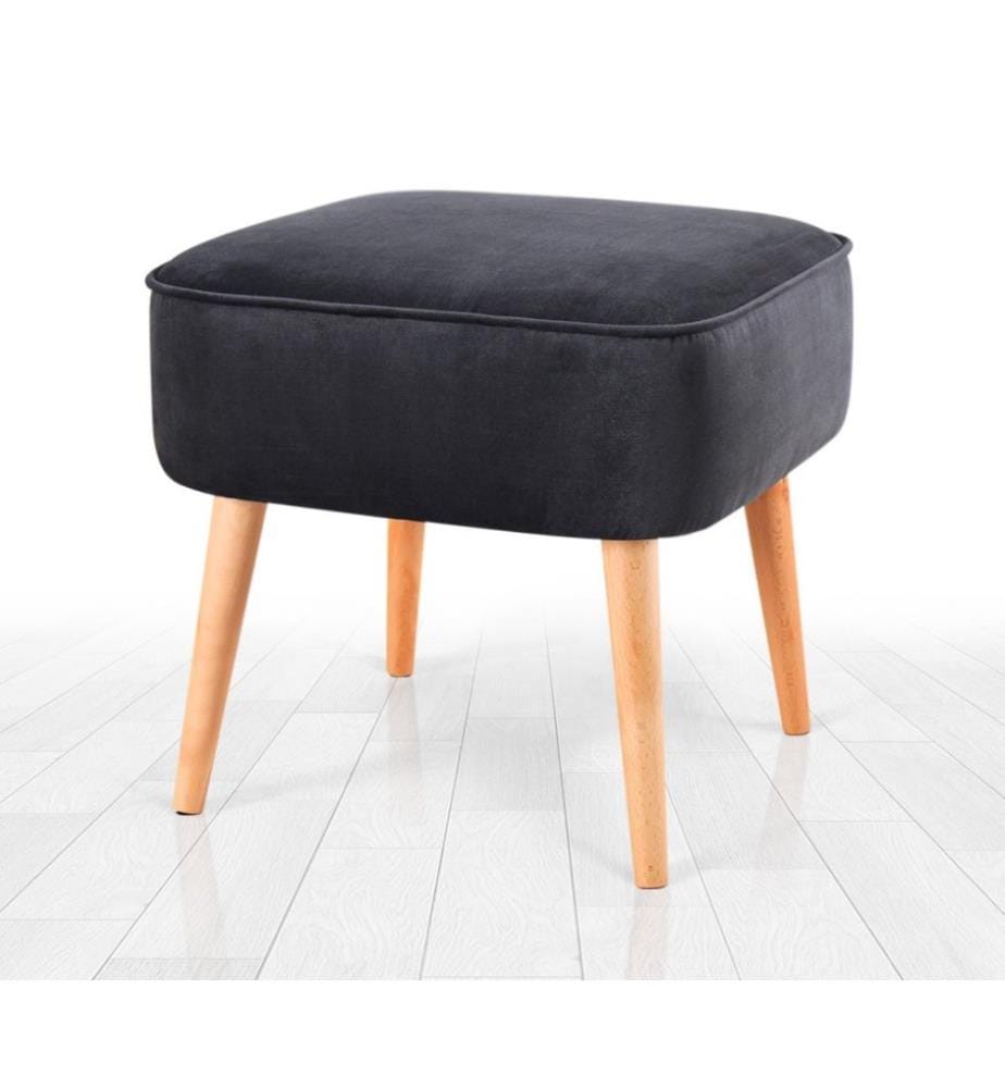 Pouffe, Dunkelgrau, Samt, Holzbeine