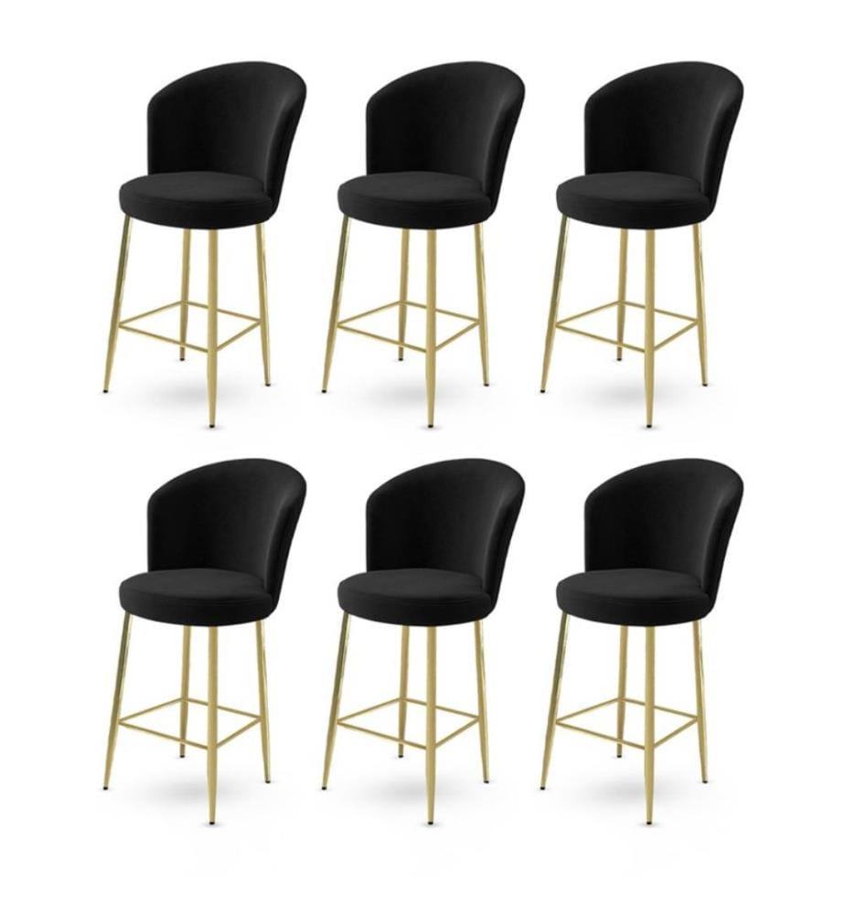 Barhocker Set , 6 Stück, Schwarz, Gold, Gestell: Metall, Stoff: Babyface