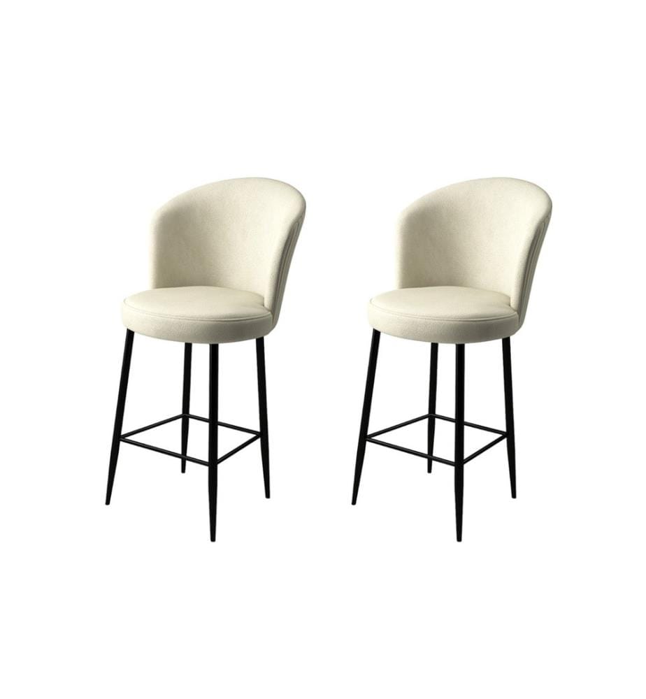 Ensemble de tabourets de bar, 2 pièces, crème, noir, cadre : Métal, Tissu : Babyface