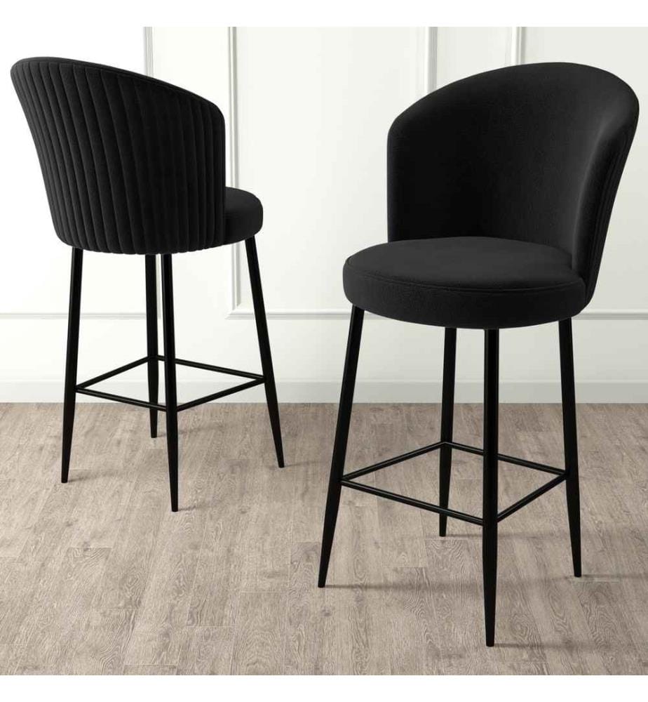 Ensemble de tabourets de bar, 4 pièces, noir, cadre : Métal, Tissu : Babyface