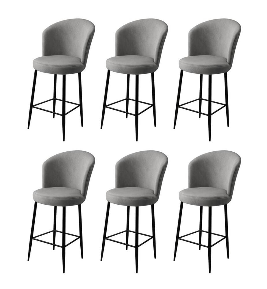 Barhocker Set , 6 Stück, Grau, Schwarz, Gestell: Metall, Stoff: Babyface