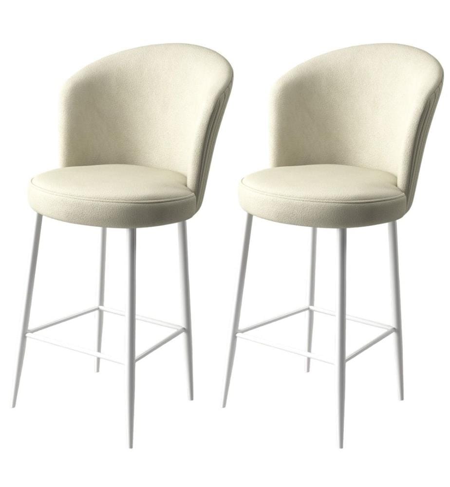 Ensemble de tabourets de bar, 2 pièces, crème, blanc, cadre : Métal, Tissu : Babyface