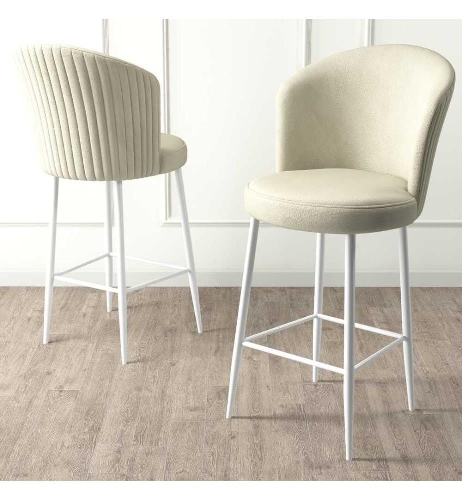 Ensemble de tabourets de bar, 2 pièces, crème, blanc, cadre : Métal, Tissu : Babyface